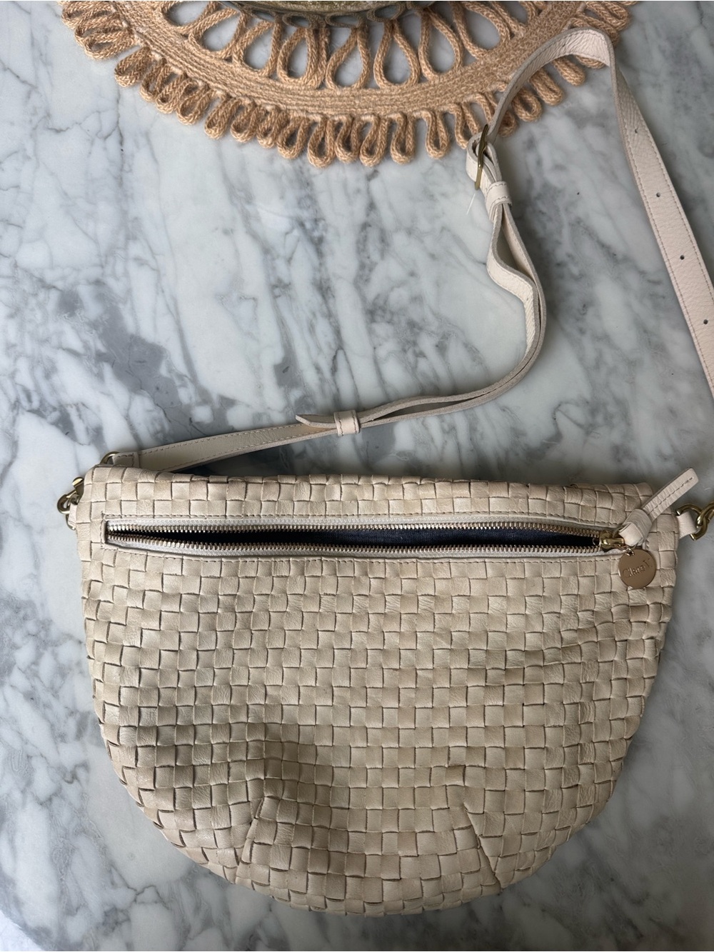 Clare V. Woven Leather Crossbody Bag - Cream